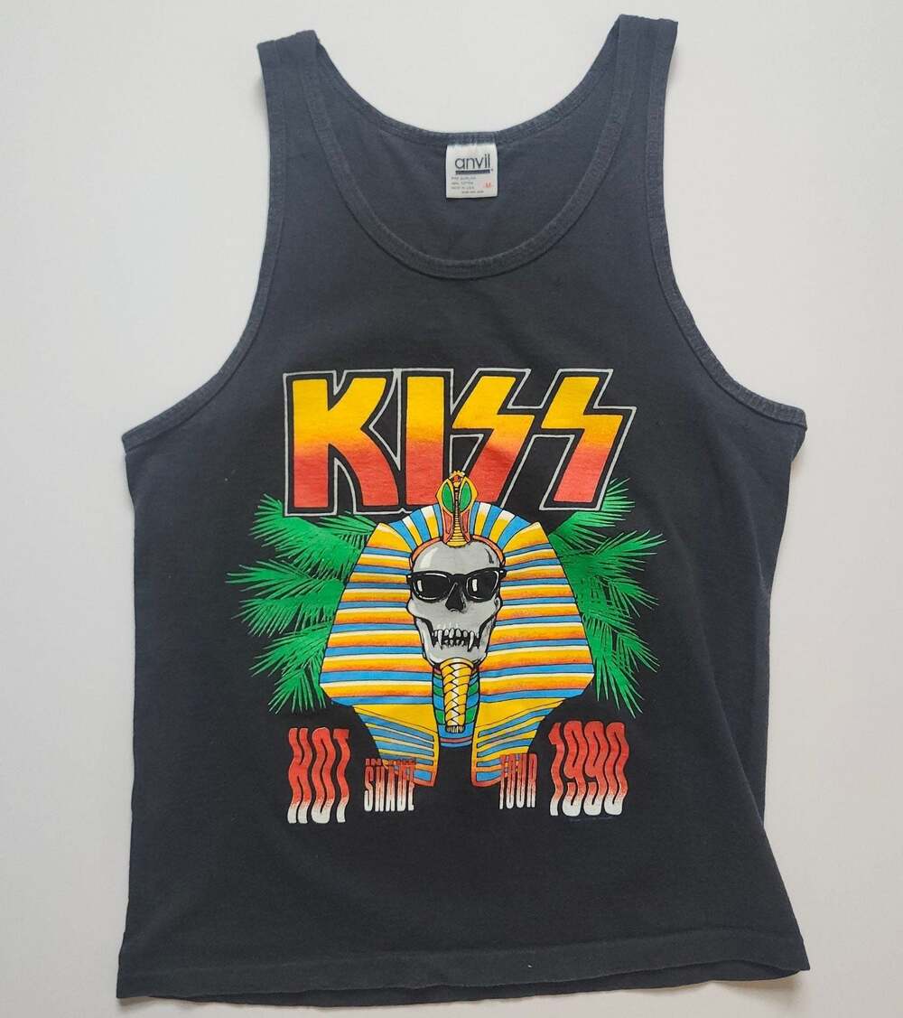 Vintage 1990 Kiss Hot In The Shade Tour Concert Tank Top Black Medium